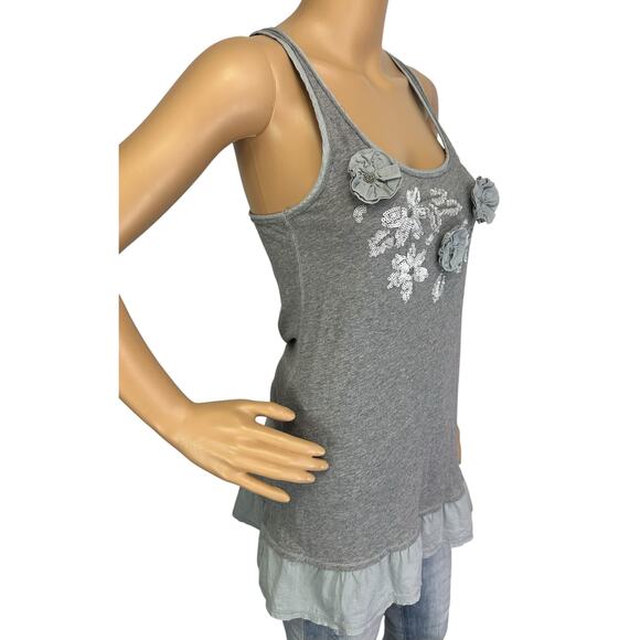 Vintage Y2K Abercrombie & Fitch Long Tank Top Gray Racerback Embellished Size XS - Picture 3 of 12